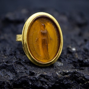 Miraculous  Intaglio Silver Ring | 925 Sterling Silver | Christian Religious Intaglio Ring | Murano Glass Virgin Mary Gold Ring by Pellada