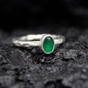 Emerald Dainty Stacking Ring | Tiny Birthstone Jewelry | 925 Sterling Silver | Green Stone Simple Ring | Dainty Emerald Thin Ring by Pellada