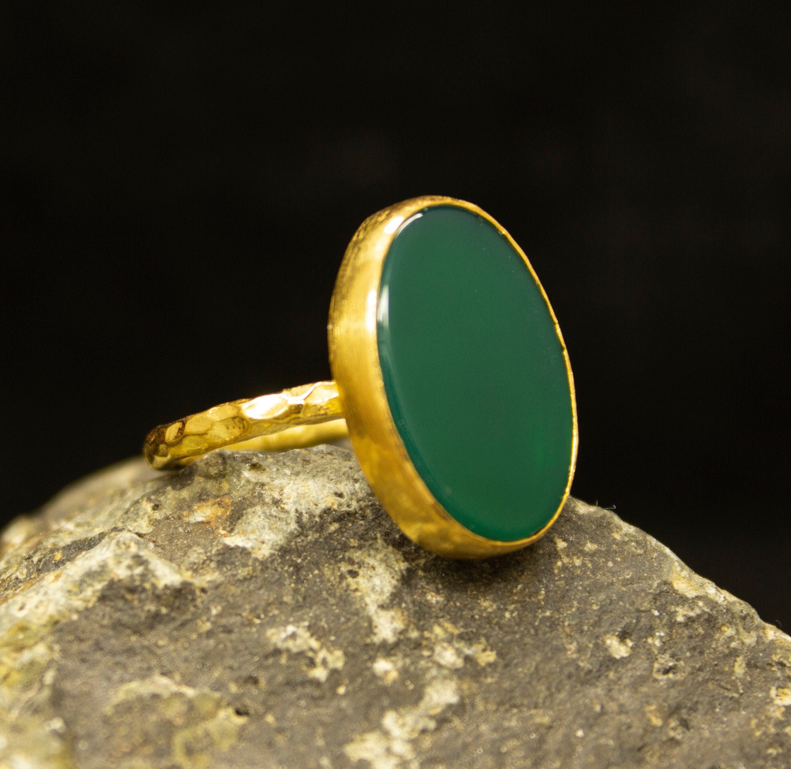 Gold Ring With Green Stone Etsy Canada