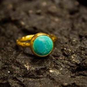 Ancient Greek Turquoise Gold Ring | Dainty Ring | Statement 925 Sterling Silver 24K Gold Plated | Handmade Ring | Christmas Gift by Pellada