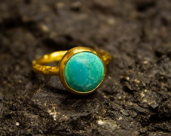 Ancient Greek Turquoise Gold Ring Dainty Ring Statement 925