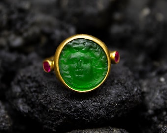 Greek Medusa Intaglio Glass Signet Ring | 925 Sterling Silver | Ancient Roman Intaglio Silver Ring | Intaglio  Carving Glass Ring by Pellada