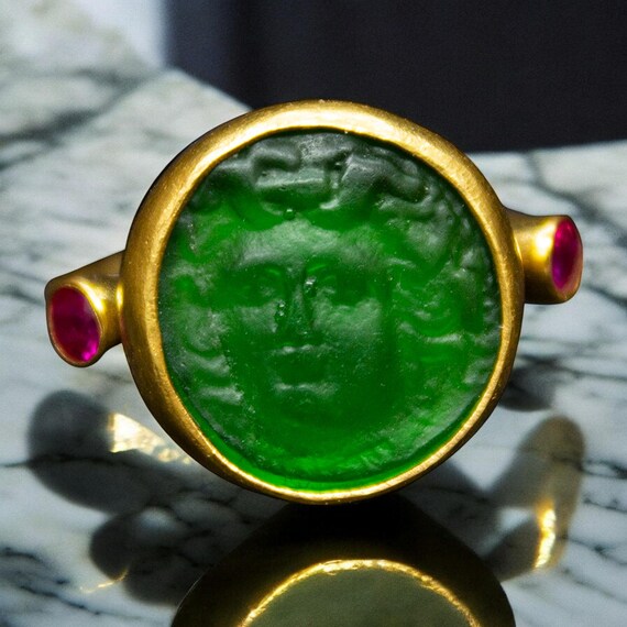 Medusa Enamel Signet Ring Greek Medusa Ancient Signet Ring 925