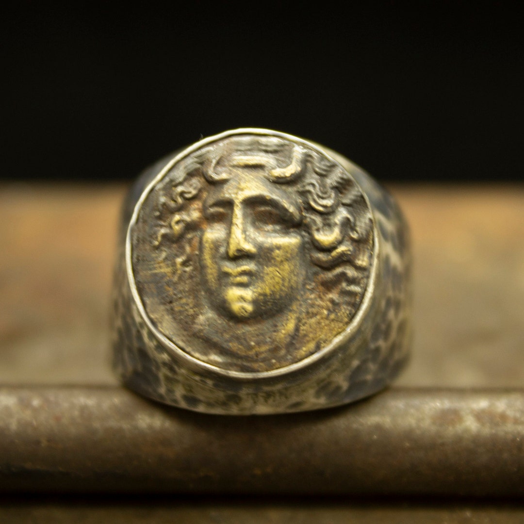 Medusa Coin Signet Ring Mens Two Tone Handcrafted Ring 925 - Etsy