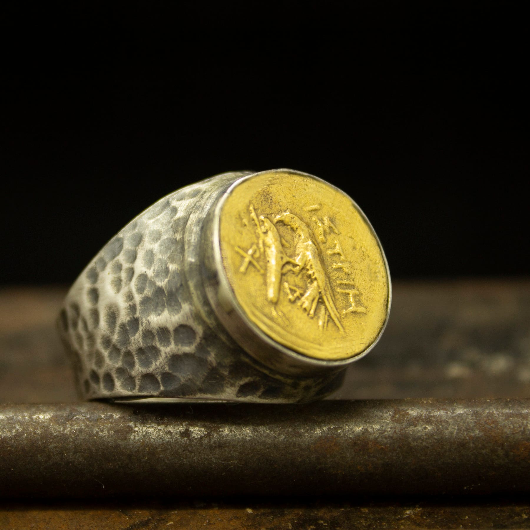 Greek Art Hawk Signet Coin Ring | 24K Gold Plated 925 Sterling Silver ...