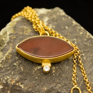 Oude Griekse boze oog natuurlijke agaat ketting | 925 sterlingzilver 24-karaats verguld | Carneool-ketting beschermend | Handgemaakt cadeau van Pellada