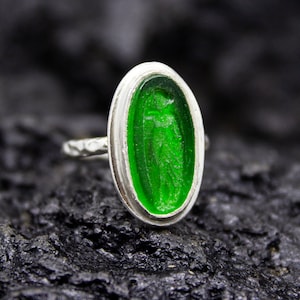 Ancient Greek Woman Intaglio Glass Green Ring | 925 Sterling Silver | Ancient Aphrodite Jewelry | Tiny Carving Glass Ring by Pellada
