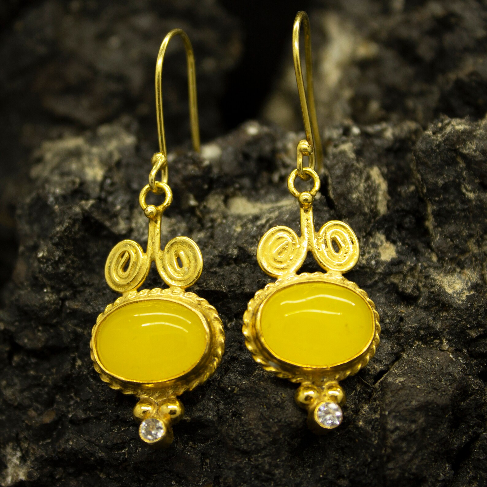 Albie Yellow Jade and Sterling Silver Drop Earrings