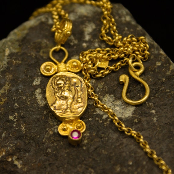 Ancient Greek Art Lion Signed Coin Necklace 925 Sterling Silver 24K Gold  Plated Handcrafted Necklace Pendant Minimalist Jewelry By Pellada