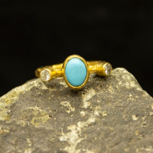 Silver Turquoise Stacking Ring | 24K Gold Plated 925 Sterling Silver | Dainty Gold Stacking | Birthstone Jewelry | Mothers Day Gift Pellada