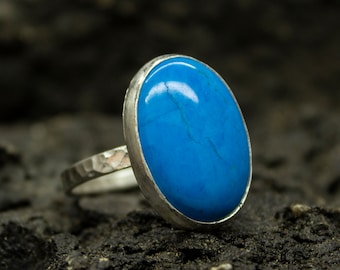 Large Turquoise Ring | 24K Gold Plated | Turquoise Gemstone Ring |  925 Sterling Silver Ring | Stackable Ring | Greek Jewellery by Pellada