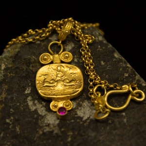 Ancient Greek Art Horse Signed Coin Necklace 925 Sterling Silver 24K Gold Plated Handcrafted Necklace Pendant Minimalist Jewelry By Pellada
