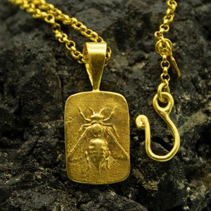 Honey Bee Roman Coin Pendant | 925 Sterling Silver 24K Gold Plated  |  Queen Bee Coin Necklace | Ancient  Necklace |Greek Bee Coin | Pellada