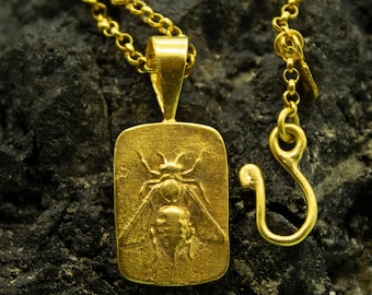 Honey Bee Roman Coin Pendant | 925 Sterling Silver 24K Gold Plated  |  Queen Bee Coin Necklace | Ancient  Necklace |Greek Bee Coin | Pellada