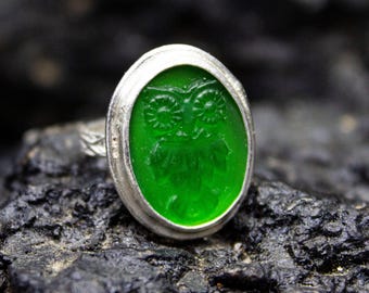 Ancient Greek Owl Intaglio Ring | 925 Sterling Silver Jewelery | Athena Owl Roman Ring | Venetian Art Athenian Jewelry | Gift by Pellada