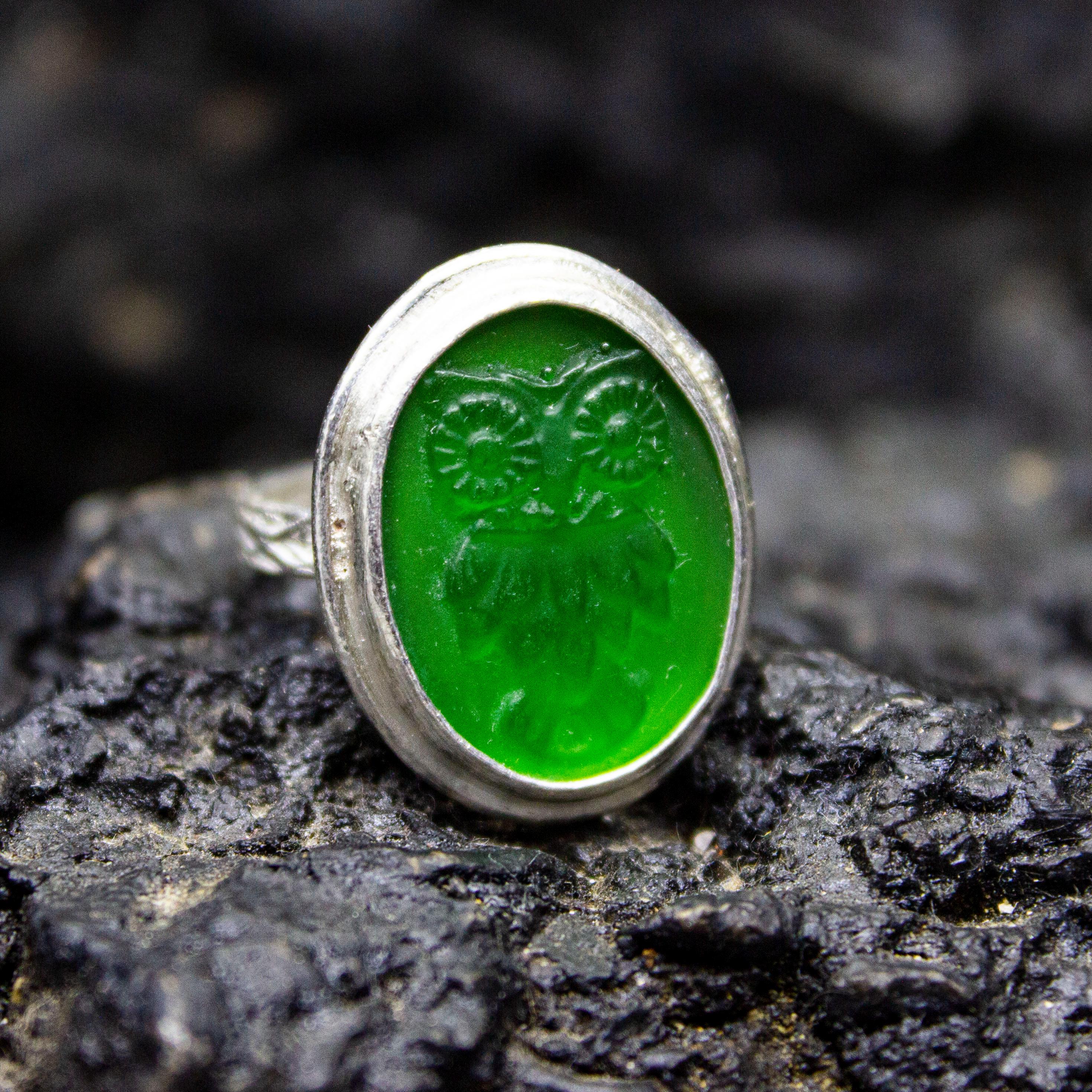 Ancient Greek Owl Intaglio Ring | 925 Sterling Silver Jewelery | Athena Owl Roman Ring | Venetian Ar