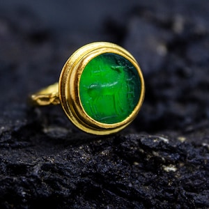 Artemis Greek Deer Intaglio Glass Ring | 925 Sterling Silver | Ancient Historical Deer Intaglio Jewelry | Venetian Glass Ring by Pellada