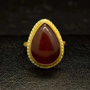 Agate Natural Gemstone Ring | 24K Gold Plated | Oval Carnelian Ring | Statement 925 Sterling Silver Ring | Minimalist Ring | Gift by Pellada