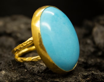 Zwei-Band Türkis Ring | 24K Vergoldet | Türkis Ring Gold | 925 Sterling Silber Ring | Griechischer Schmuck | Valentinstagsgeschenk von Pellada