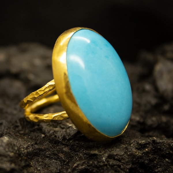 Two Band Turquoise Ring | 24K Gold Plated | Gold Turquoise Ring | 925 Sterling Silver Ring | Greek Jewellery | Valentine's Gift by Pellada