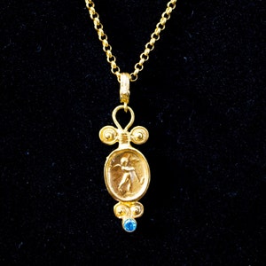 Ancient Greek Art Coin Necklace 925 Sterling Silver 24K Gold Plated Handcrafted Greek Art Necklace Pendant Minimalist Jewelry By Pellada