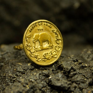 Greek Elephant Gold Signet Ring | 925 Sterling Silver | Vintage Elephant Jewelry | Ancient Handmade Coin Ring | Meditation Ring by Pellada