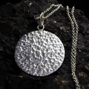 Silver Hammered Disc Necklace | 925 Sterling Silver | Medallion Pendant | Greek Art Jewelry | Hand Stamped | Christmas Gift  by Pellada