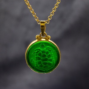 Turtle Intaglio Venetian Necklace | 925 Silver 24K Gold Plated | Ancient Greek Tortoise Intaglio Gold Pendant | Vintage Art Glass by Pellada