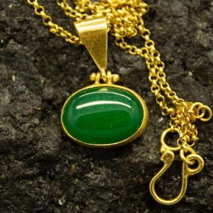 Jade Pendant Solid Silver | 925 Sterling Silver 24K Gold | Green Stone Necklace |  Ancient Roman Art  | Engagement Gift By Pellada