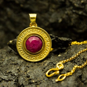 Greek Meander Jade Gold Pendant |  24K Gold Plated | Handmade Ancient Meander Necklace | Greek Eternity Key Pendant | Dainty Gift by Pellada