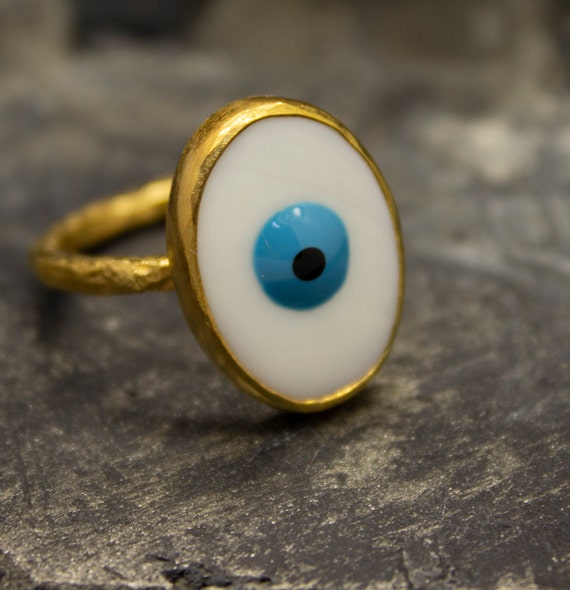Buy Gold Evil Eye Ring, Chunky Gold Ring, Good Luck Ring, Chevalier Ring,  Positivity Ring, Good Vibes Ring, Minimalist Ring, Greek Evil Eye Ring  Online in India - Etsy