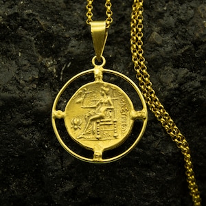 Ancient Roman Art Coin Pendant | 925 Silver 24K Gold Plated | Gold Medallion Necklace | Gold Vermeil  Pendant | Greek Art Coin  by Pellada