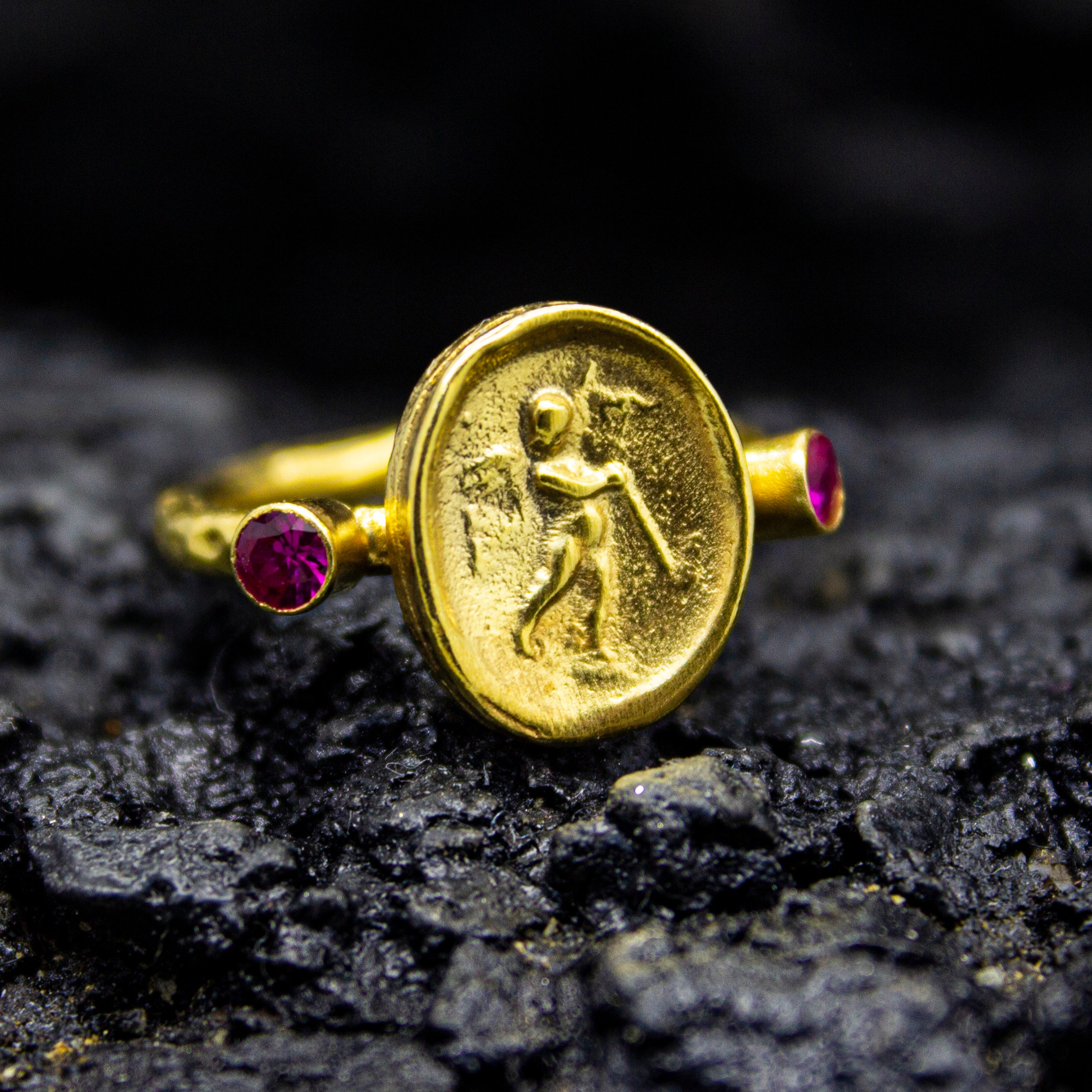 Guardian Angel Signet Ring 24K Gold Plated 925 Sterling Silver