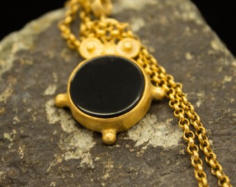 Greek Art Onyx Pendant  | 925 Sterling Silver 24K Gold | Handcrafted Protection Necklace | Ancient Handmade Jewelry | Dainty Gift By Pellada