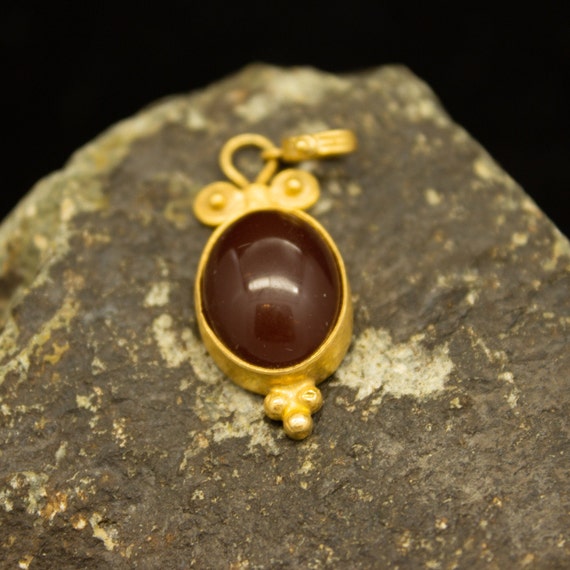 Collier Vintage Pendentif En Agate Naturelle, Argent Et Cuir - Ancien, Excellent État