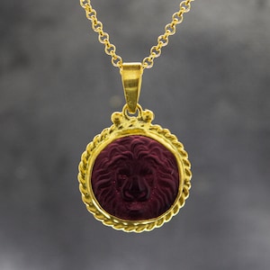 Lion Intaglio Venetian Glass Necklace | 925 Sterling Silver | Ancient Greek Lion Intaglio Pendant | Carving Murano Glass Lion by Pellada