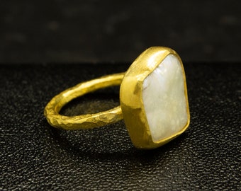 Natural White Pearl Ring | 925 Sterling Silver Ring 24K Gold Plated |  Mother of Pearl Ring | Freshwater Pearl Dainty Gift By Pellada