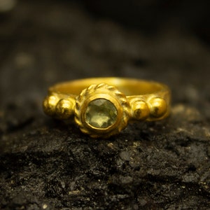 Natural Diaspore Silver Ring | Rome Art Gemstone Ring | 925 Sterling Silver 24K Gold Plated | Hammered Smooth Ring | Elegant Gift By Pellada