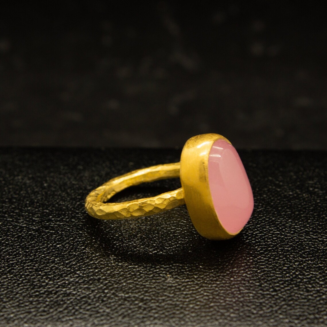 Natural Pink Jade Stone Ring - 925 Sterling Silver - Handmade Stackable ...