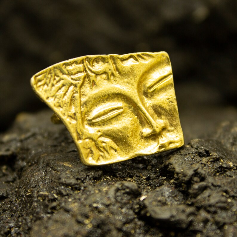 Ancient Greek Goddess Face Gold Ring 925 Sterling Silver Etsy