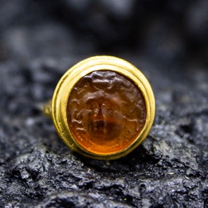 Greek Medusa Intaglio Glass  Ring | 925 Sterling Silver | Intaglio Hanmade Signet Coin Ring | Ancient Carved Silver Gift Ring by Pellada