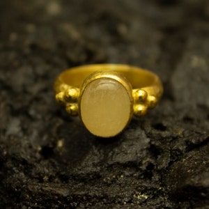Roman Art Yellow Jade Ring | 925 Sterling Silver | Honey Yellow Ring | Ancient Art Anniversary Ring | Dainty Ring By Pellada
