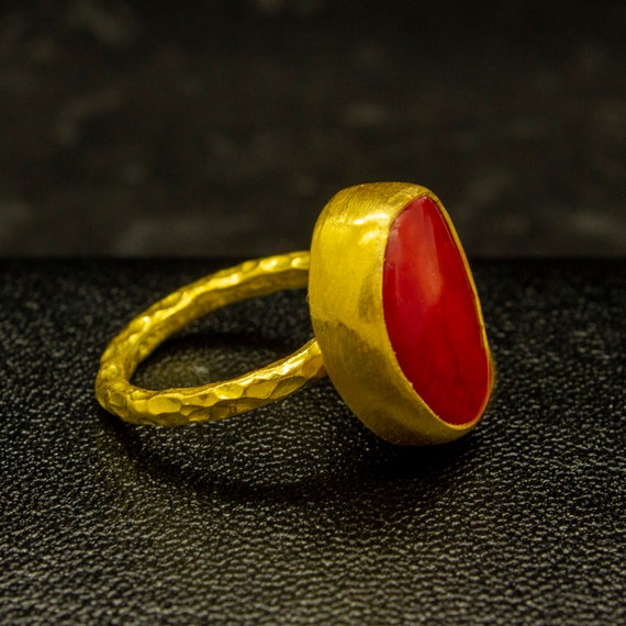 Certified Natural 7.50 Carats Red Coral Gold Ring for Astrology - Gleam  Jewels