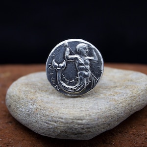 Merman Triton Coin Ring | 925 Sterling Silver | Greek King Merman Signet Ring | Roman Art Medallion Coin Jewelry | Mythology Gift by Pellada