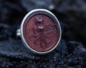 Oktopus Intaglio Ring | 925er Silber | Mythologie Oktopus Intaglio Ring | Schnitzerei Kraken Vintage Ring | Zierliches Geschenk von Pellada