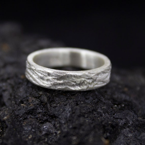 Couples Promise Tree Bark Silver Ring 4 Mm | 925 Sterling Silver