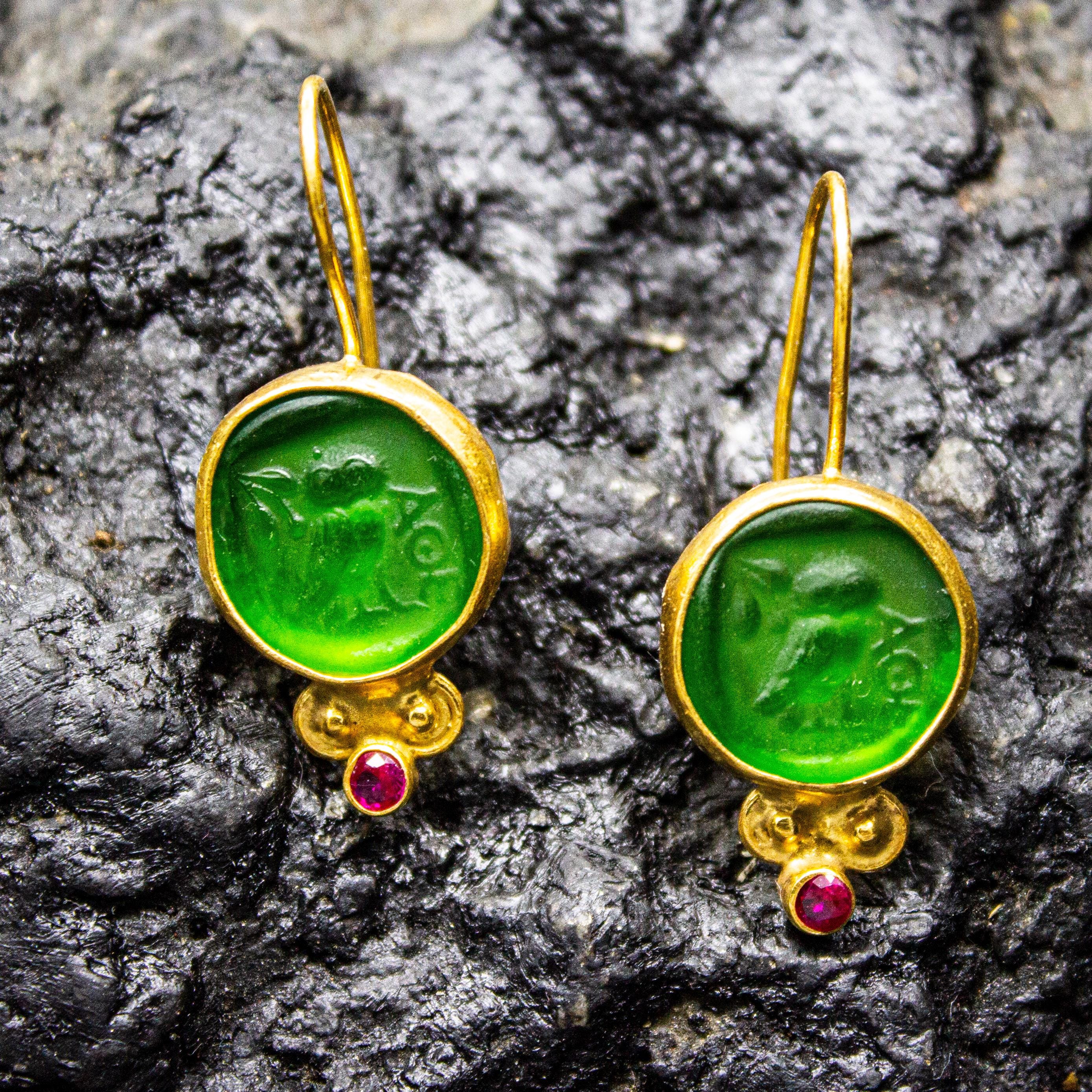 Athena Owl Intaglio Glass Earrings | 925 Sterling Silver | Ancient Greek Owl Earrings | Mythology Goddess Earrings | Gift for Mom by Pellada