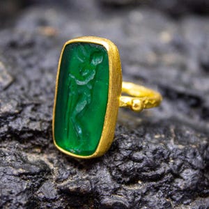 Ancient Aphrodite Intaglio Orange Stone Gold Ring | 925 Sterling Silver | Greek Signet Aphrodite / Venus Ring | Intaglio Jewelry by Pellada