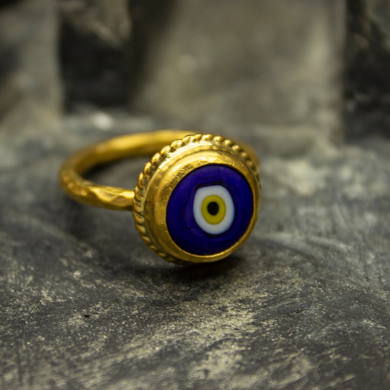 Blue Evil Eye Protection Ring Dainty Greek Ring 925 Etsy