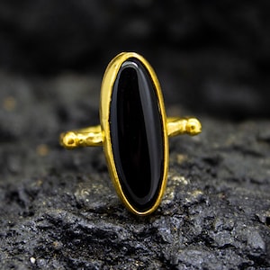 Black Onyx Ring | 24K Gold Plated | Gold Onyx Siver Ring | 925 Sterling Silver Ring | Handmade Gemstone Ring | Dainty Christmas Gift Pellada